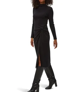 Michael Stars Tish Mock Neck Midi Dress w/ Slit Black Hot