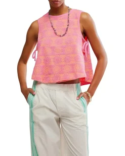 Free People Towel Terry Top Pink Combo Hot