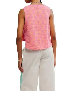Free People Towel Terry Top Pink Combo Hot