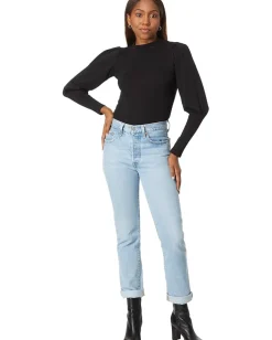 Women bobi Los Angeles Turtleneck with Shirred Sleeve Detail