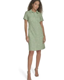 Women Calvin Klein Tweed Short Sleeve Collared Dress