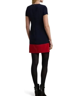 Women Lauren Ralph Lauren Two-Tone Button-Trim Crepe Shift Dress