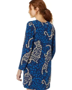 Lilly Pulitzer Tyra Long Sleeve Silk Dre Low Tide Navy Oversized Easy To Spot Hot