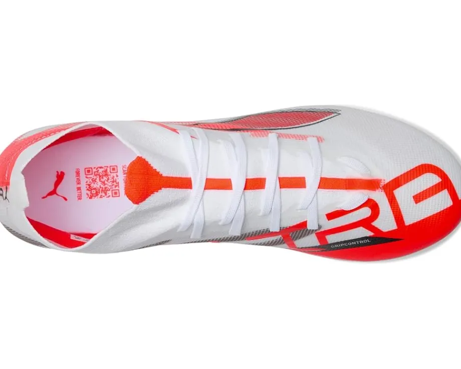 PUMA Ultra 5 Match+ Firm, Artificial Ground Soccer Cleats Puma White-Puma Black-Glowing Red Discount