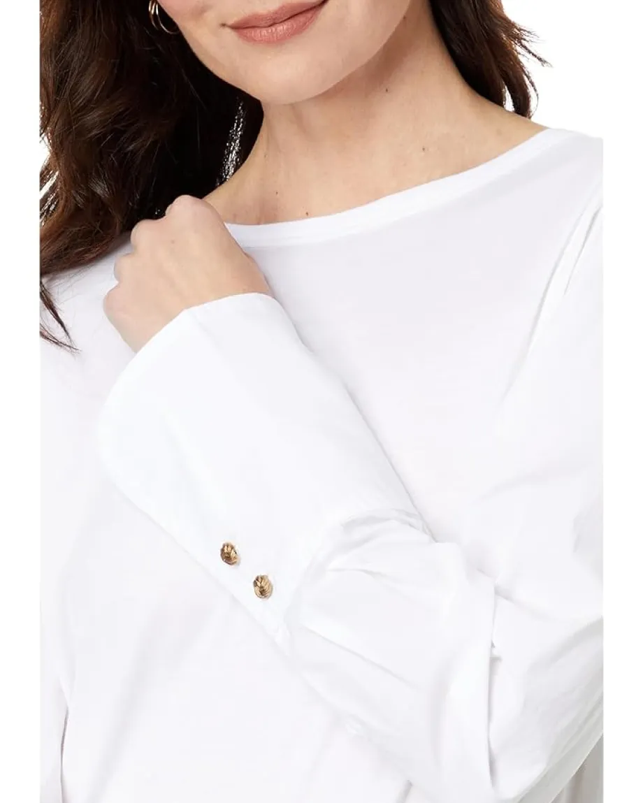 Elliott Lauren Underscore Woven and Knit Long Sleeve Blouse White Clearance