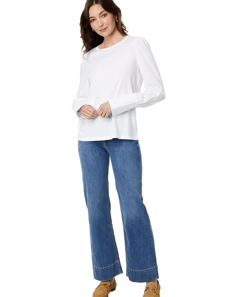 Elliott Lauren Underscore Woven and Knit Long Sleeve Blouse White Clearance