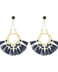 Rebecca Minkoff Utopia Tassel Chandeliers Earrings Gold/Navy Tassels Best