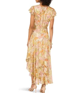 Women Vince Camuto V Neck Button Down Maxi Dress With Flutter Sleeve