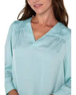Women Liverpool Los Angeles V Neck Popover Woven Sateen Blouse