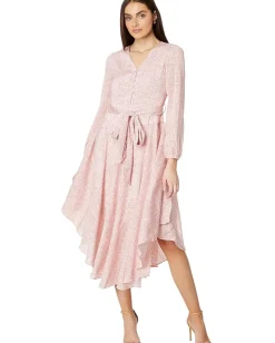 Vince Camuto V Neck Tie Waist Maxi Dress- L Pink Orchid Clearance