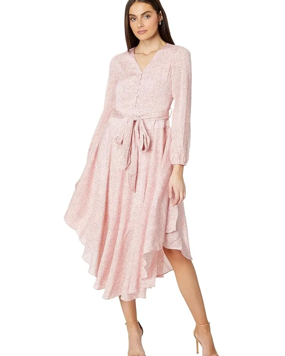 Vince Camuto V Neck Tie Waist Maxi Dress- L Pink Orchid Clearance