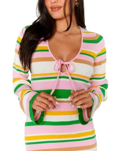 Show Me Your Mumu Vacay Maxi Dress Multi Rib Knit Hot