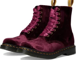 Dr. Martens Vegan 1460 Pascal Velvet Lace-Up Boots Cherry Red