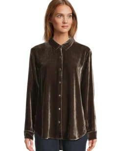 Eileen Fisher Velvet Classic Collar Long Shirt Rye Online