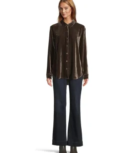 Eileen Fisher Velvet Classic Collar Long Shirt Rye Online