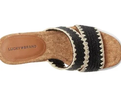 Lucky Brand Vickta Woven Band Cork Wedge Sandals Black Discount