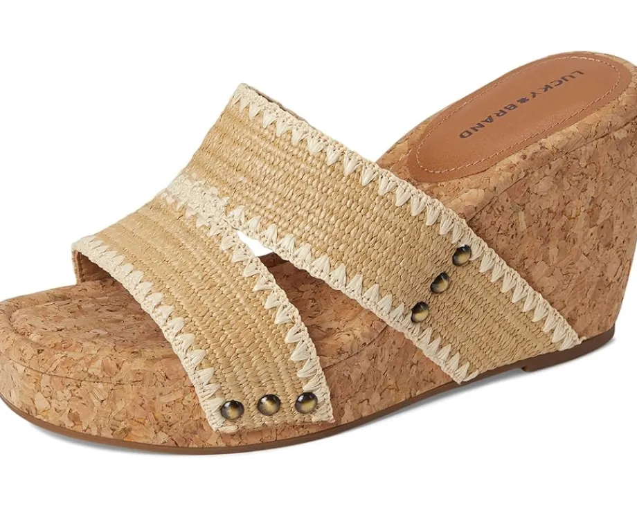 Lucky Brand Vickta Woven Band Cork Wedge Sandals Dark Natural Online