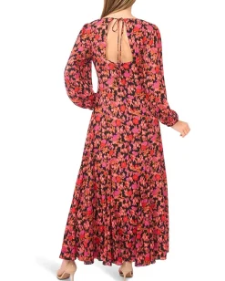 Women CeCe V-Neck Balloon Sleeve Printed Maxi Dress
