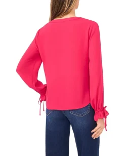 Women CeCe V-Neck Button Front Long Sleeve Top