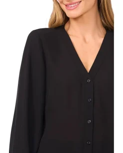 Women CeCe V-Neck Button Front Long Sleeve Top