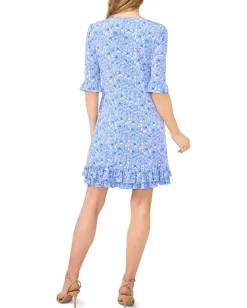 Women CeCe V-Neck Knit Dress With Ruffle Hem