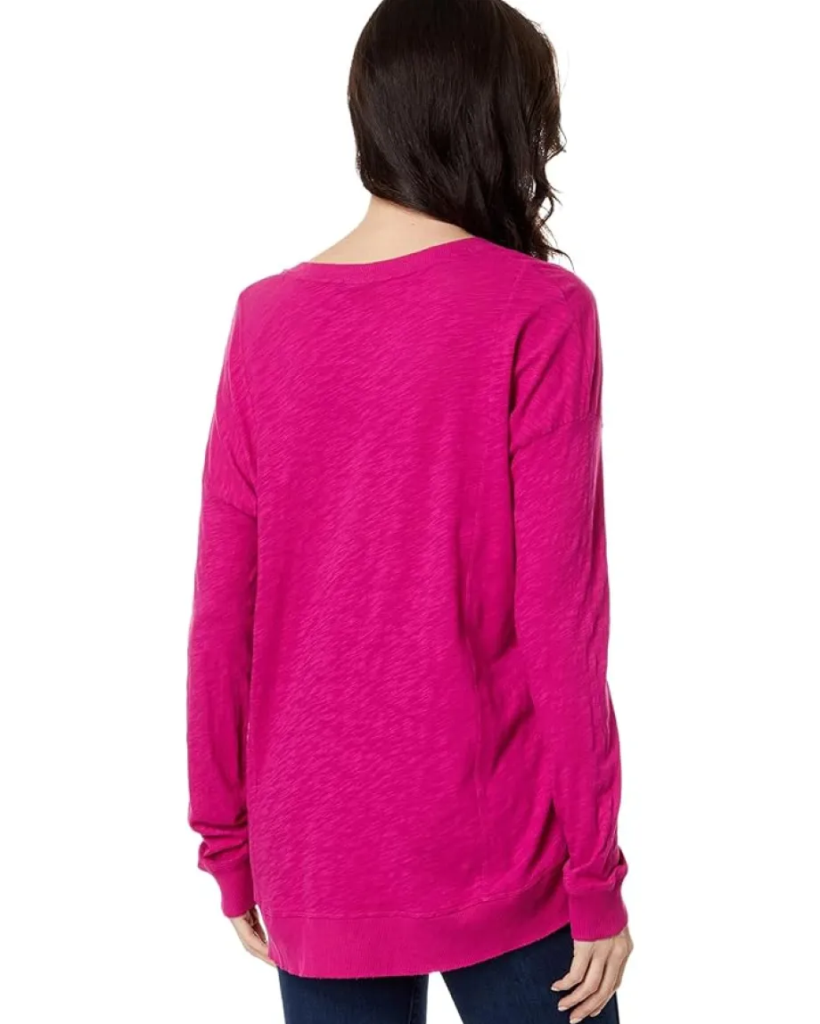 bobi Los Angeles V-Neck Long Sleeve Princess Seam Rib Mix Tee Dragonfruit Discount