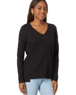 Women bobi Los Angeles V-Neck Long Sleeve Princess Seam Rib Mix Tee