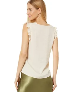 Vince Camuto V-Neck Pleated Sleeve Blouse Tapioca Best