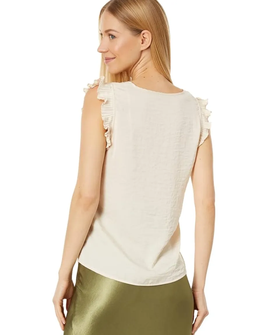 Vince Camuto V-Neck Pleated Sleeve Blouse Tapioca Best