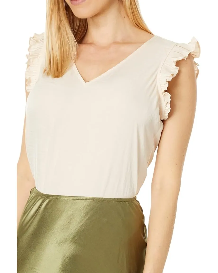Vince Camuto V-Neck Pleated Sleeve Blouse Tapioca Best
