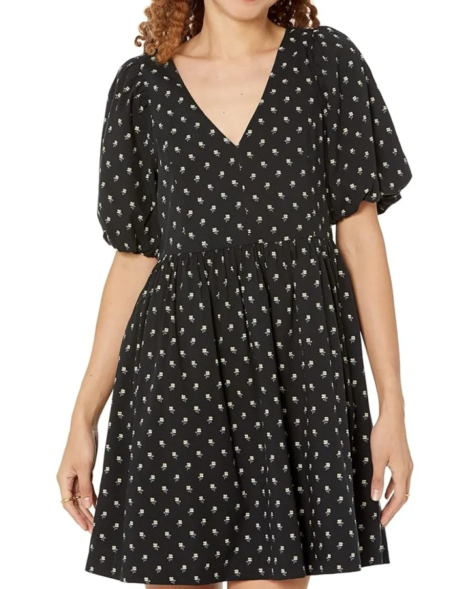 Madewell V-Neck Puff-Sleeve Mini Dress in Floral Ikat True Black Sale
