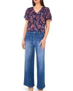 Women Vince Camuto V-Neck Short Ruffle Sleeve Blouse