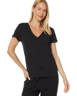 Lilla P V-Neck Short Sleeve Back Seam Tee Black Best