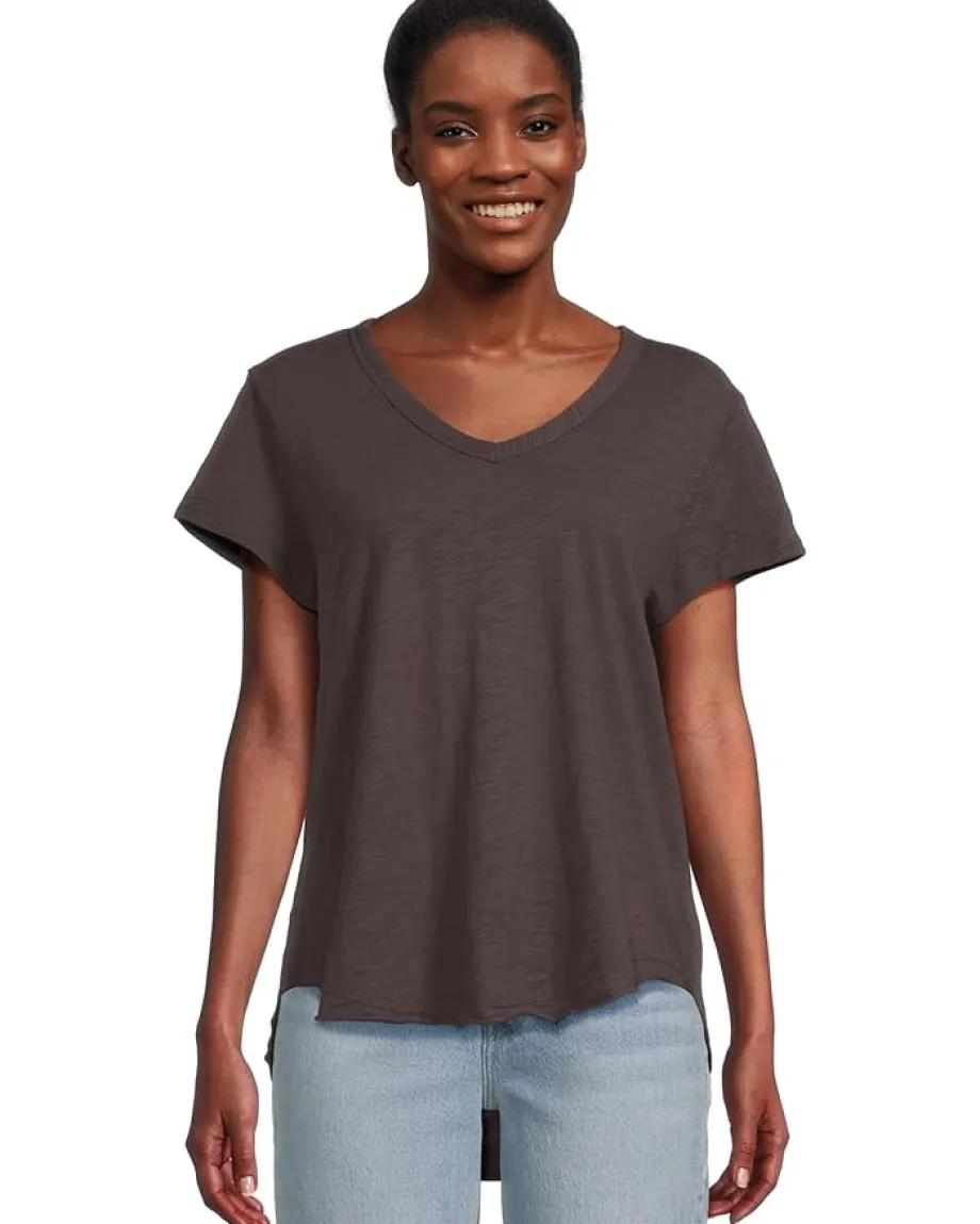 Mod-o-doc V-neck Short Sleeve Tee With Curved Hem Washed Ebony Sale