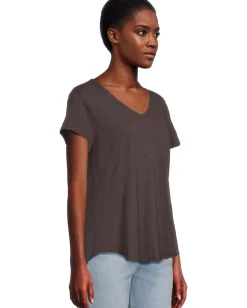 Mod-o-doc V-neck Short Sleeve Tee With Curved Hem Washed Ebony Sale