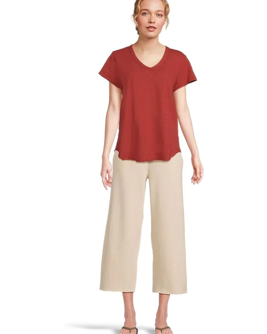 Mod-o-doc V-neck Short Sleeve Tee With Curved Hem Spiced Cider New