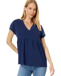 Women bobi Los Angeles V-Neck Short Sleeve Tier Top