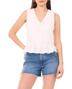 Vince Camuto V-Neck Tank Peplum With Pleats New Ivory Clearance