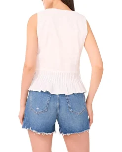 Vince Camuto V-Neck Tank Peplum With Pleats New Ivory Clearance