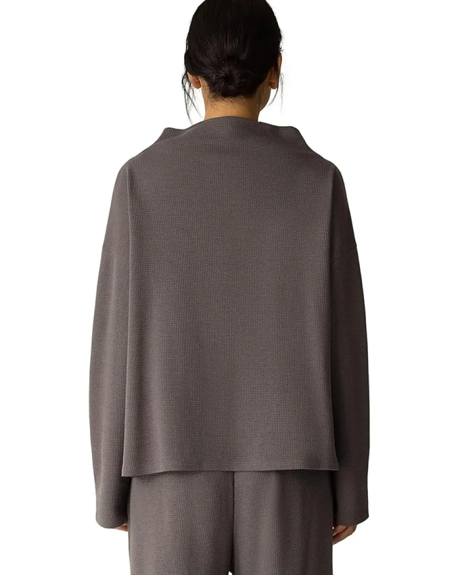 Women Eileen Fisher Waffle Doubleknit Funnel Neck Box Top