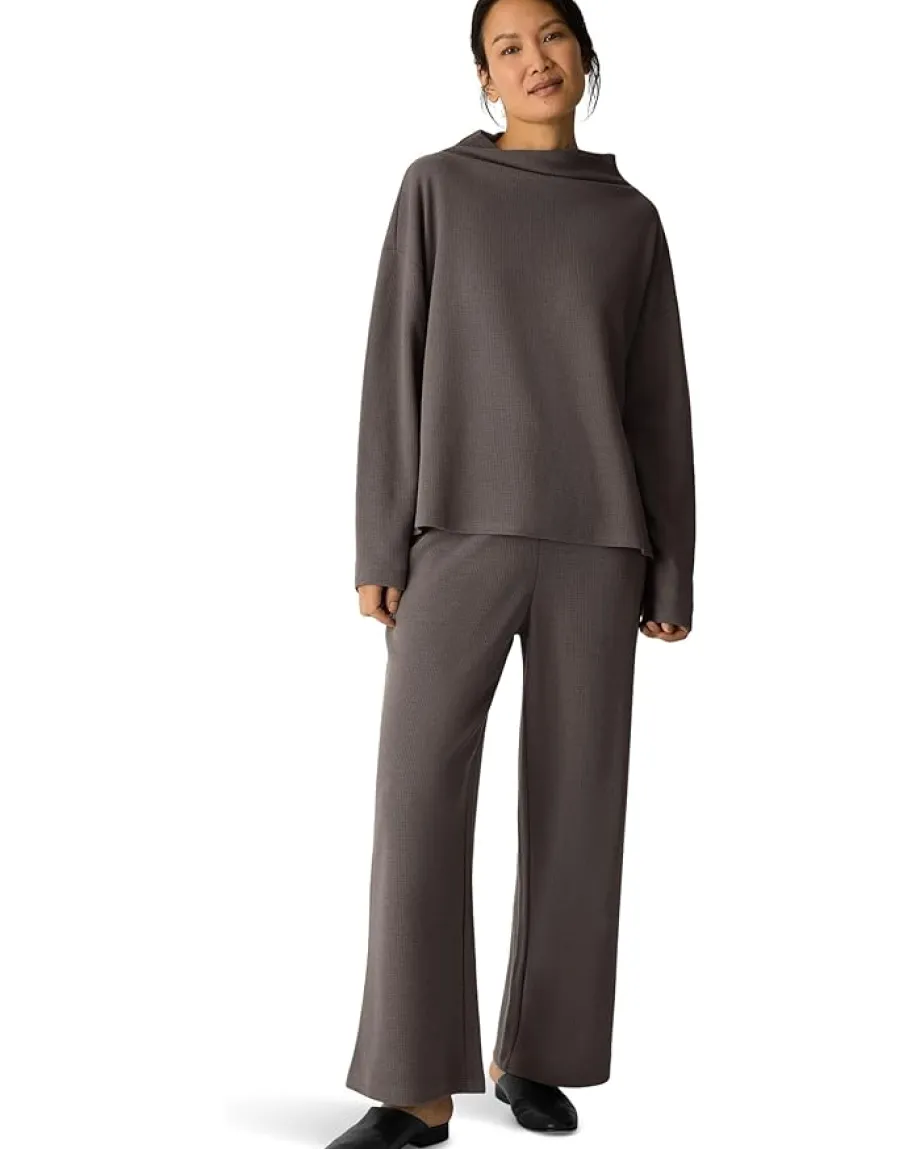 Women Eileen Fisher Waffle Doubleknit Funnel Neck Box Top