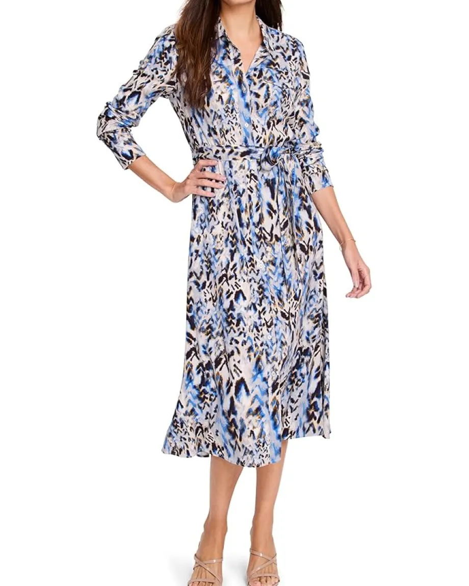 NIC+ZOE Washed Chevron Live In Dress Blue Multi New