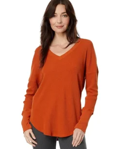 Mod-o-doc Washed Cotton Modal Thermal Long Sleeve V-Neck Tunic Autumn Pumpkin Clearance