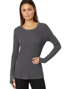 Women Mod-o-doc Washed Cotton Modal Thermal Long Sleeve Crew Neck Tee