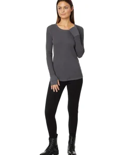 Women Mod-o-doc Washed Cotton Modal Thermal Long Sleeve Crew Neck Tee