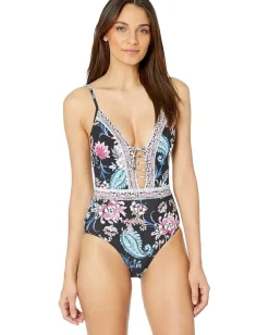 Seafolly Water Garden Maillot One-Piece Black New