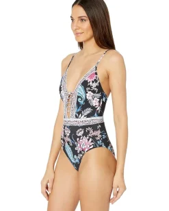 Seafolly Water Garden Maillot One-Piece Black New