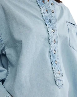 Free People We The Free Denim Dreaming Pullover So Soft Light Wash Clearance