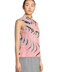 Jamie Sadock Whirlwind Print Sleeveless Polo Azalea Pink Clearance