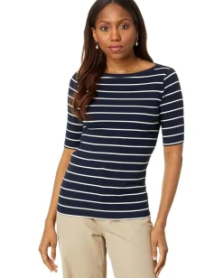 Women NIC+ZOE Wide Stripe Rib Knit Boatneck Tee